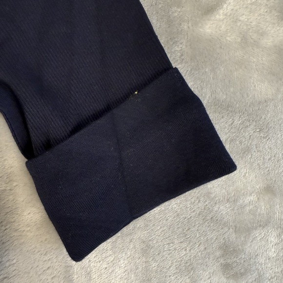 Y2K Lauren Ralph Lauren PS Navy  Ribbed‎ Top with Brown Quilted Shoulder Patch - Picture 6 of 7